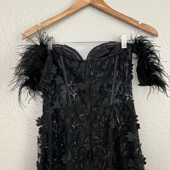 Midnight Sparkle Black Embroidered Feather Bustier Maxi Dress - Picture 6 of 9